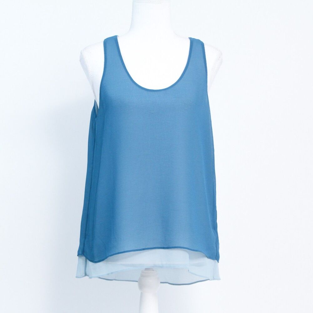 Calvin Klein Jeans Women's Teal Double-Layer Chiffon Sleeveless Tank Top Small